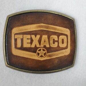 Vintage Texaco‎ El Cid Leather Inlay Brass Tone Belt Buckle Gas Oil Memorabilia